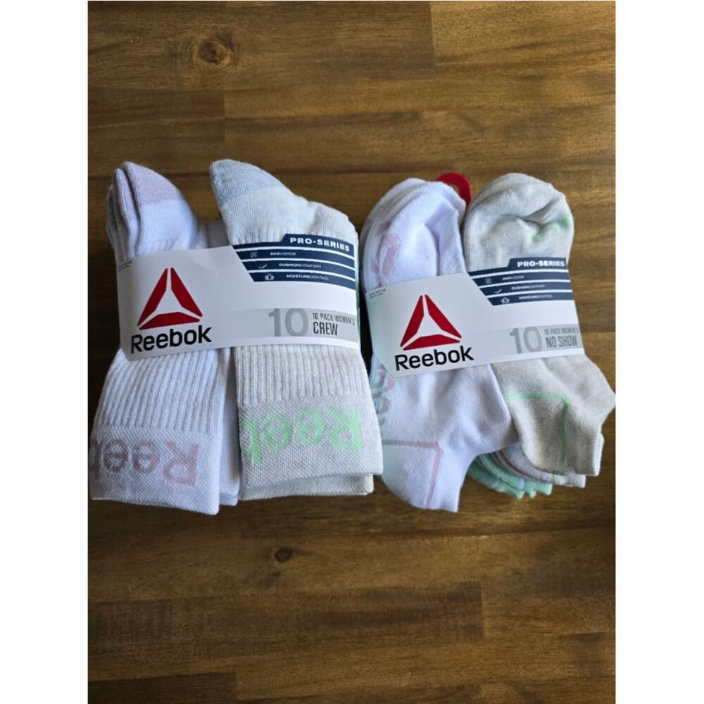 Reebok Women's Pro Series Cushion Crew & Ankle Socks 10-Pack LOT of 2 Size 4-9